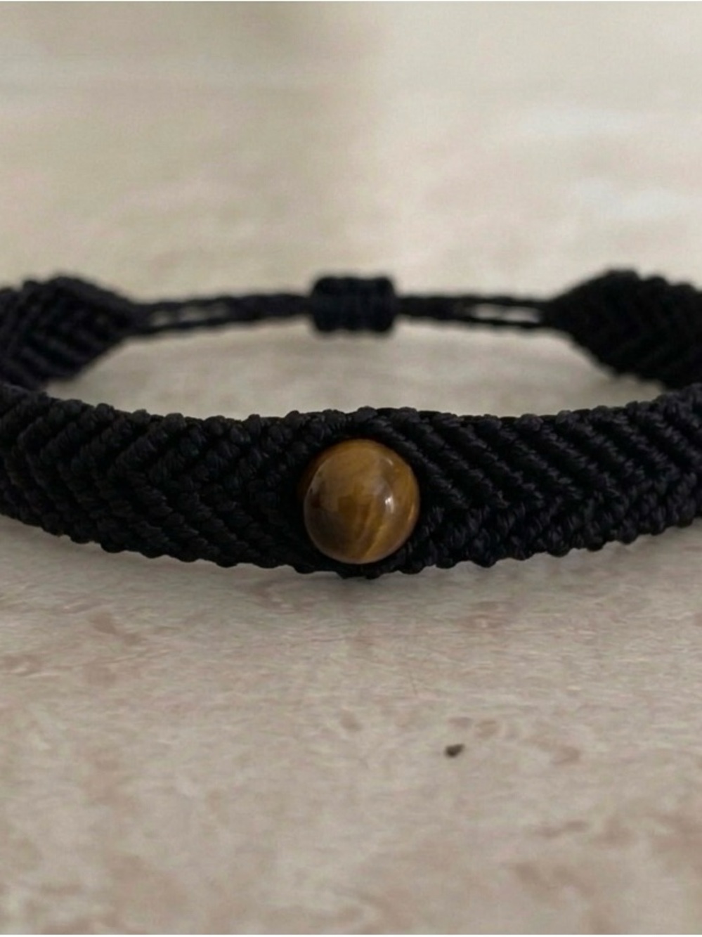 Black Macrame Bracelet with Brown Tiger Eye Bead